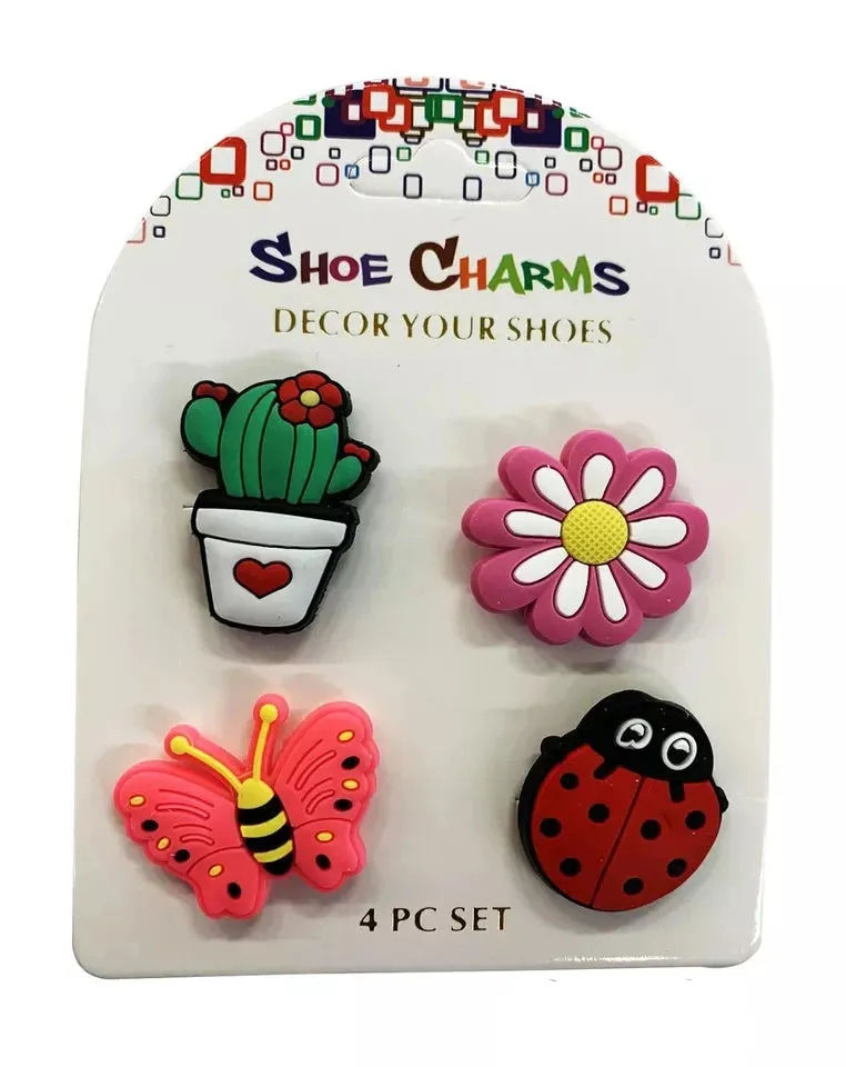 4 Pcs of Cute Insects & Flowers Shoe Charms For Croc, Bracelet,Shoe & Wristbands