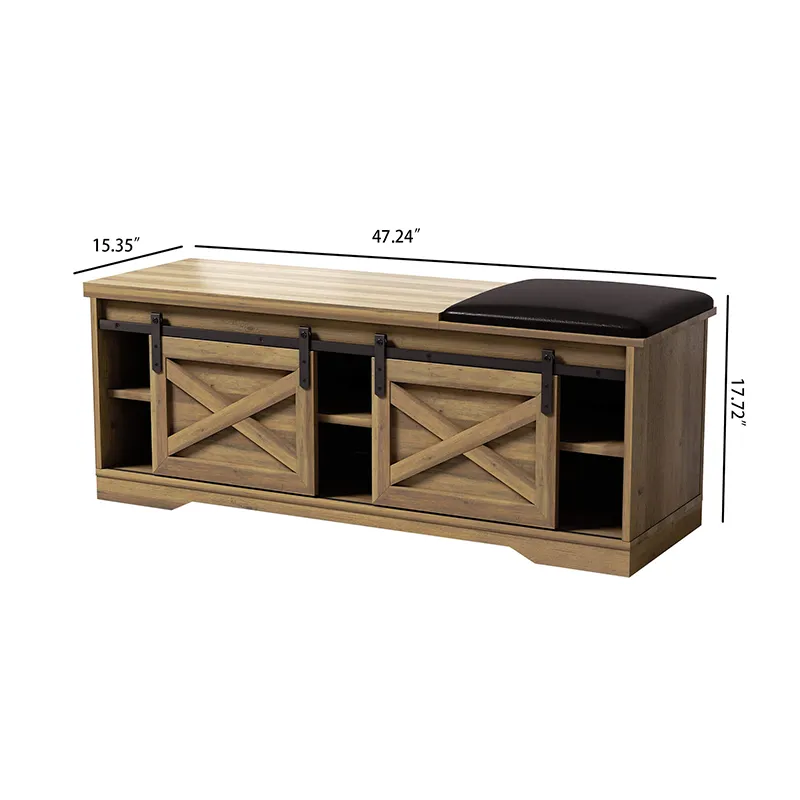 47" Modern Light Brown Farmhouse Sliding Shoe Bench with Entry Cutout