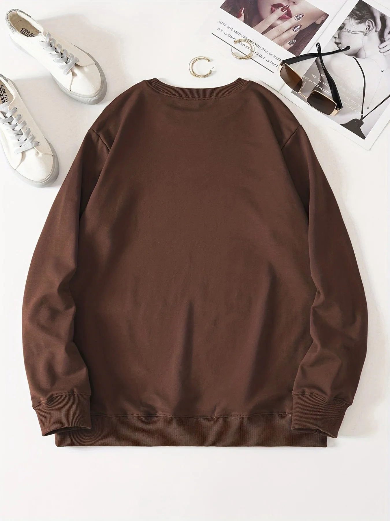 Alphabet Patterned Cozy Crew Neck Sweatshirt