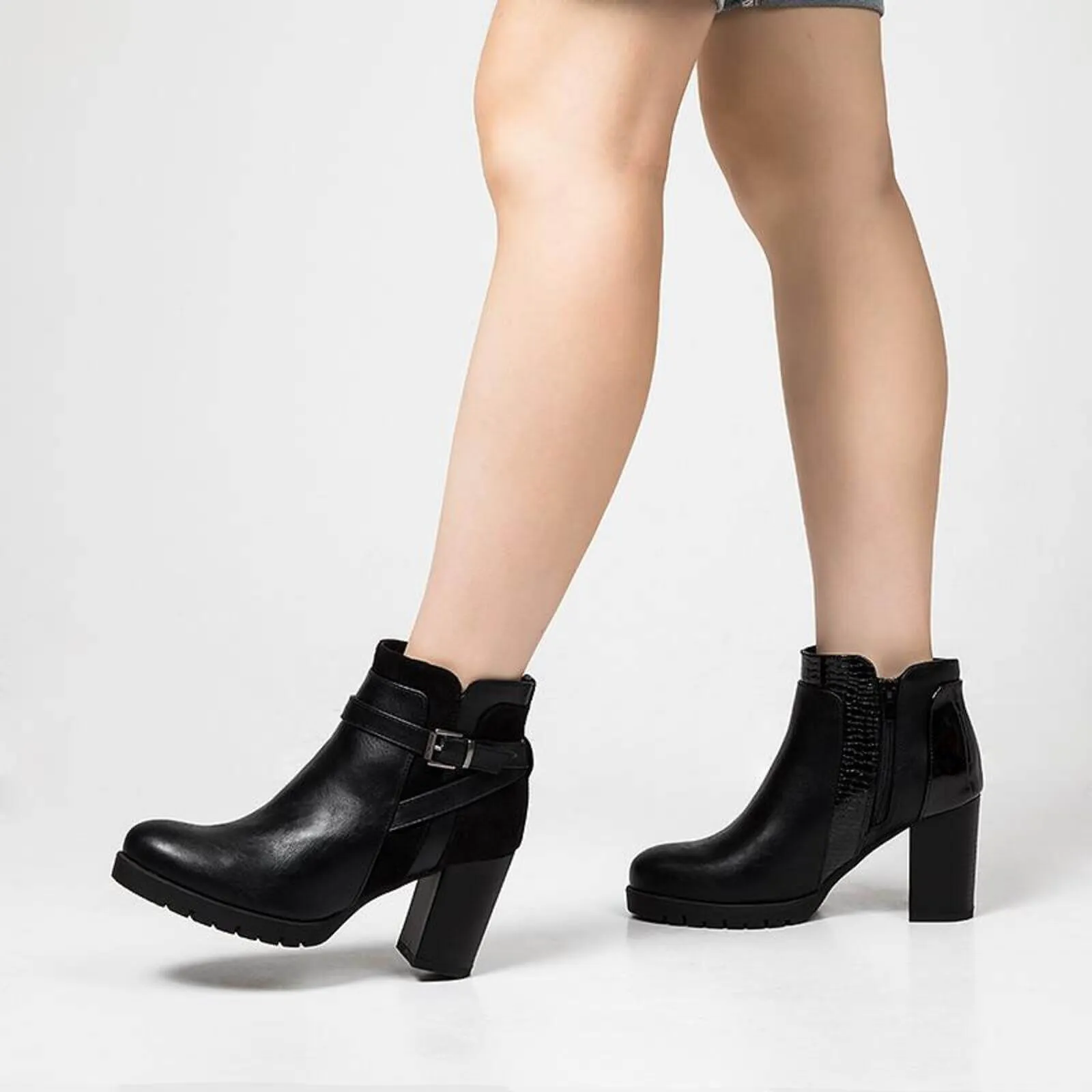 Ankle Boots Chunky Heel Side Zipper