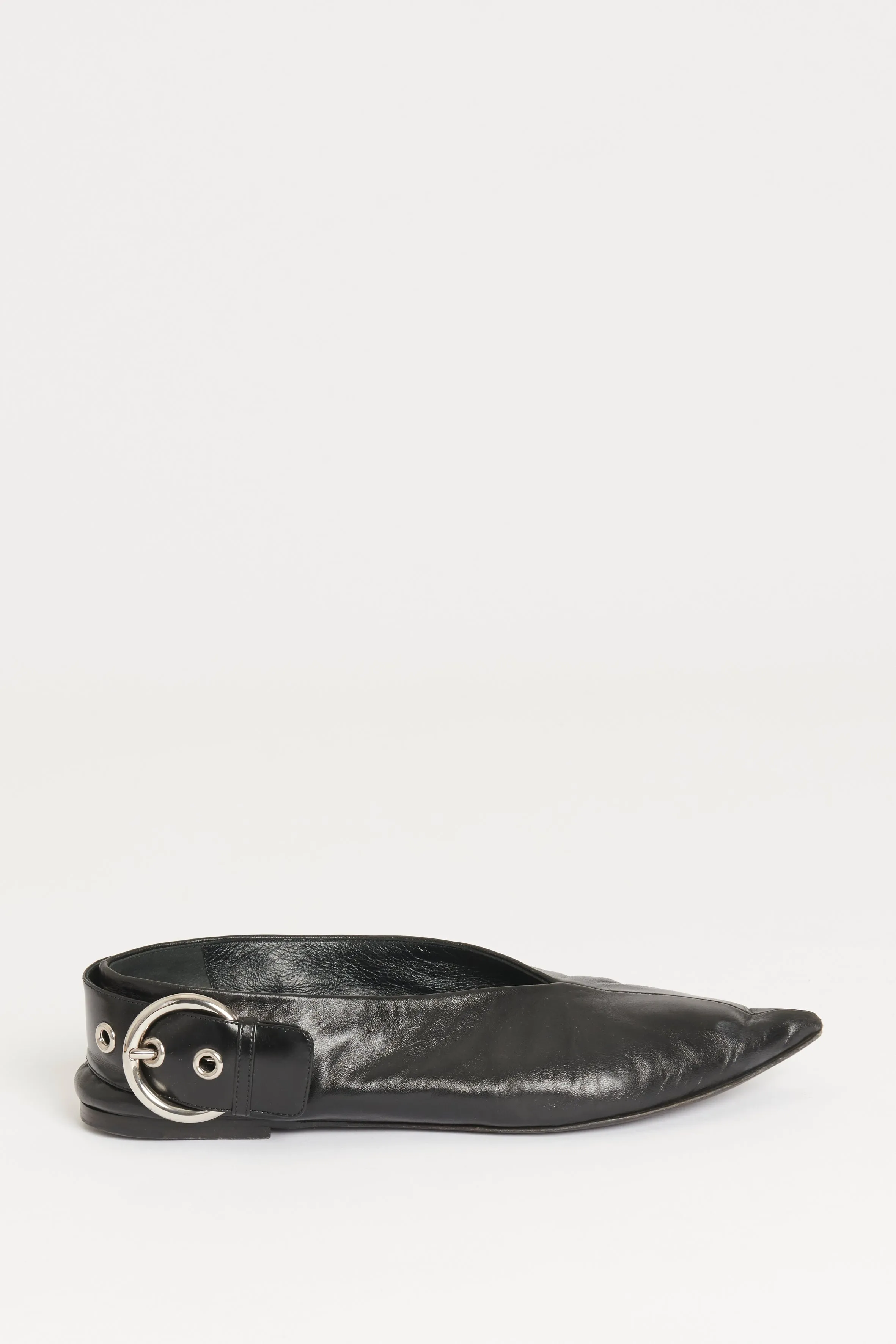 Black Preowned Buckle Flats
