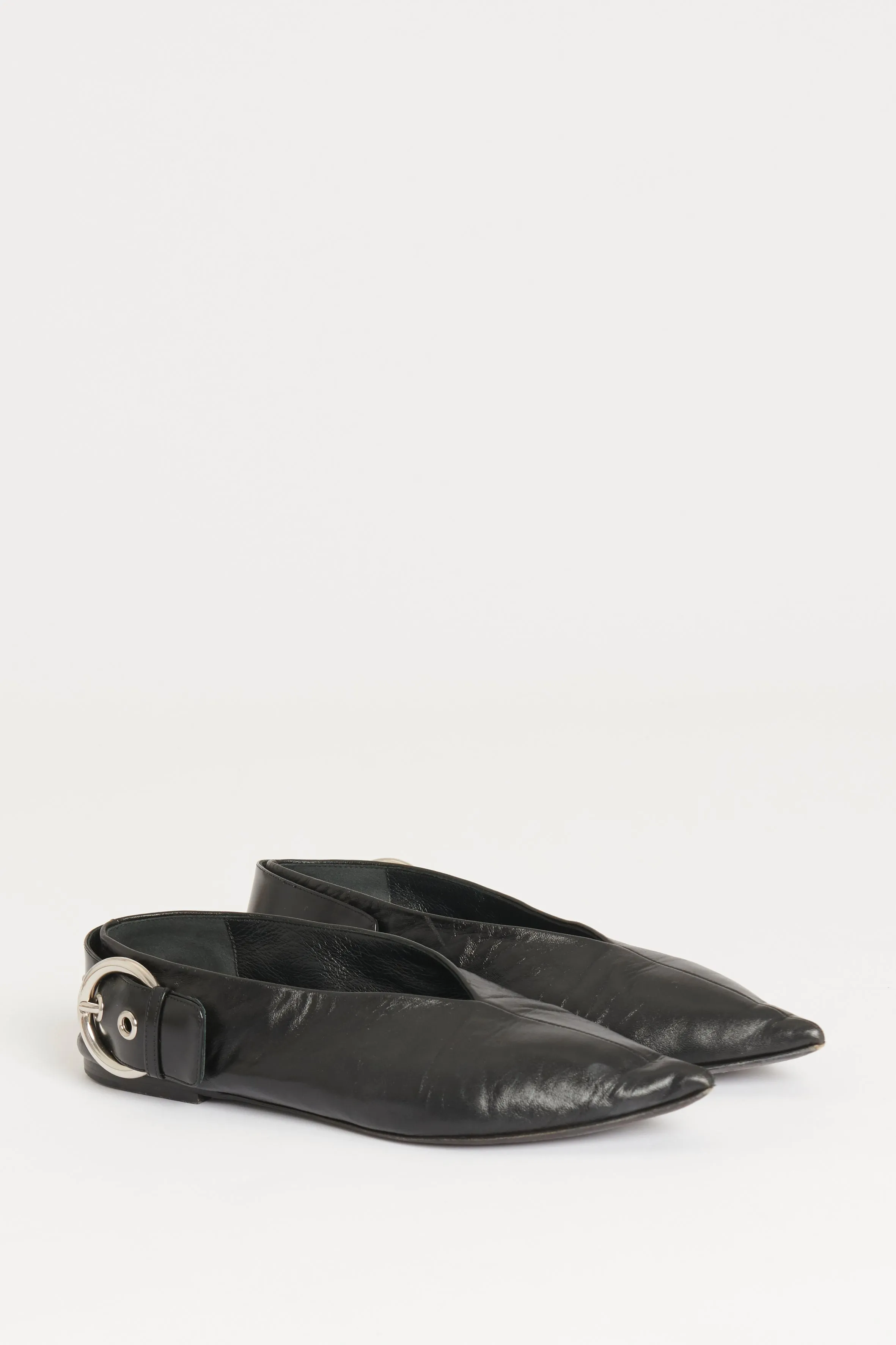 Black Preowned Buckle Flats