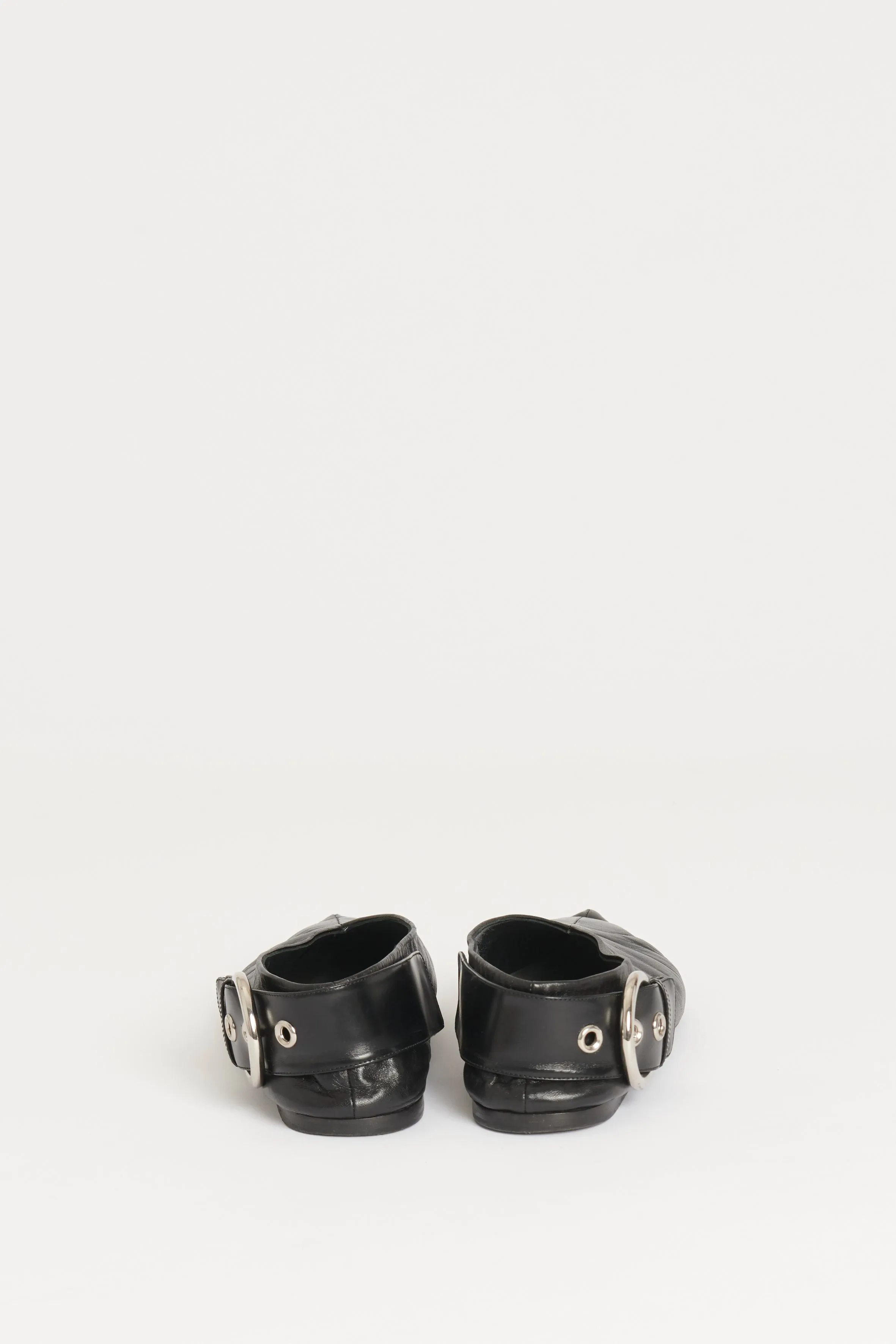 Black Preowned Buckle Flats