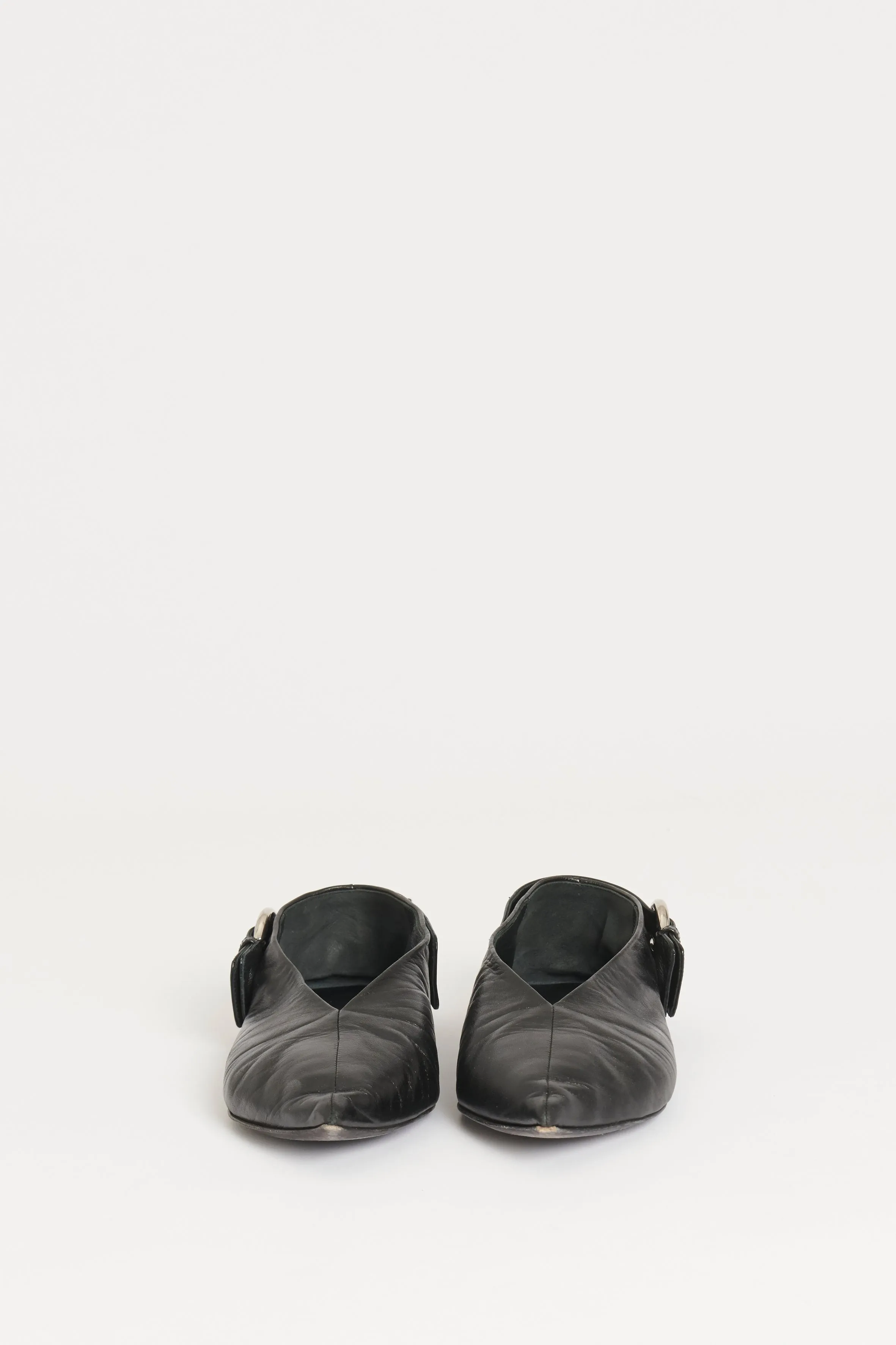 Black Preowned Buckle Flats