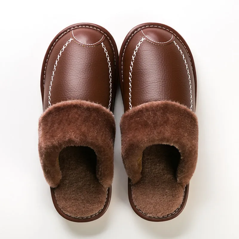 Comfortable Warm Non-slip Thick Sole Leather Slippers