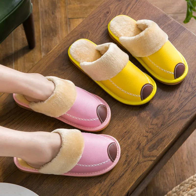 Comfortable Warm Non-slip Thick Sole Leather Slippers