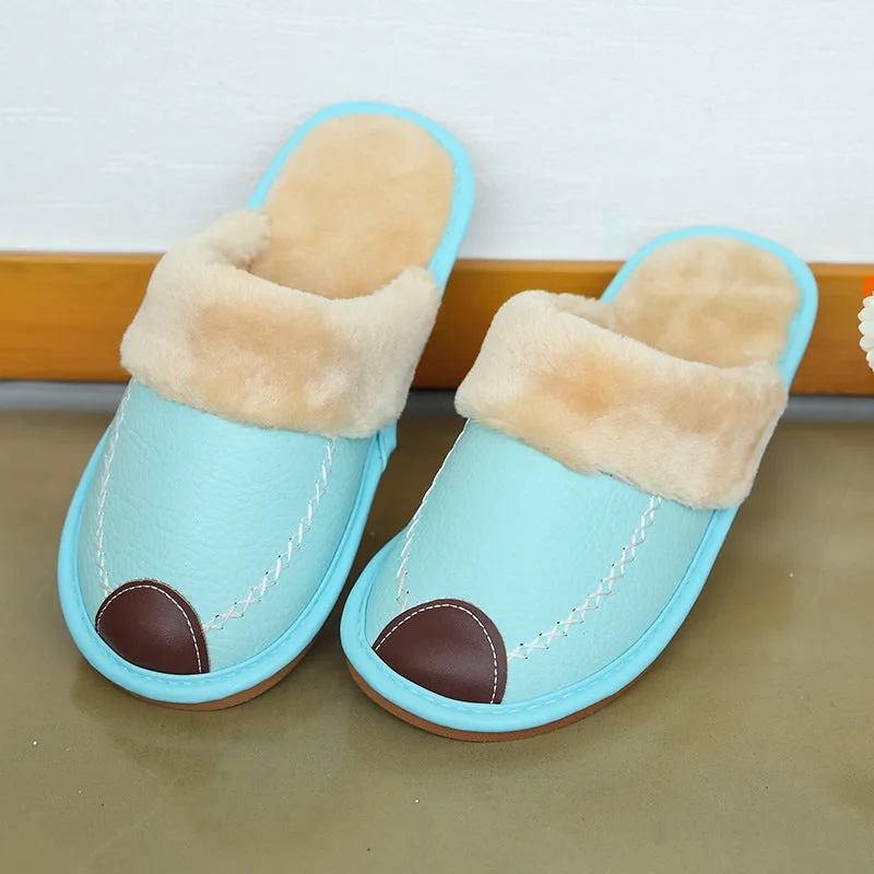 Comfortable Warm Non-slip Thick Sole Leather Slippers