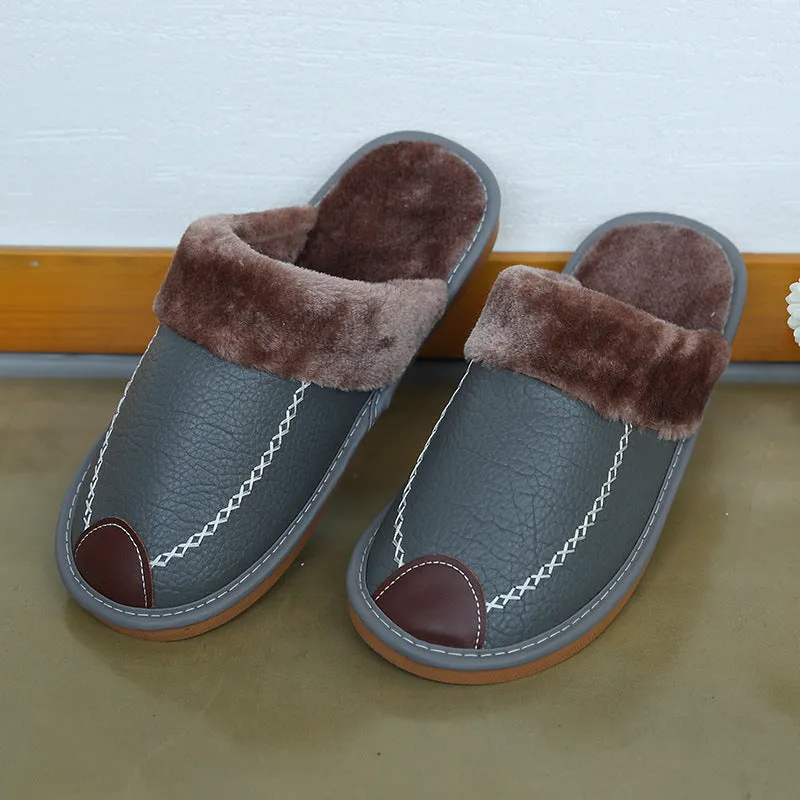 Comfortable Warm Non-slip Thick Sole Leather Slippers