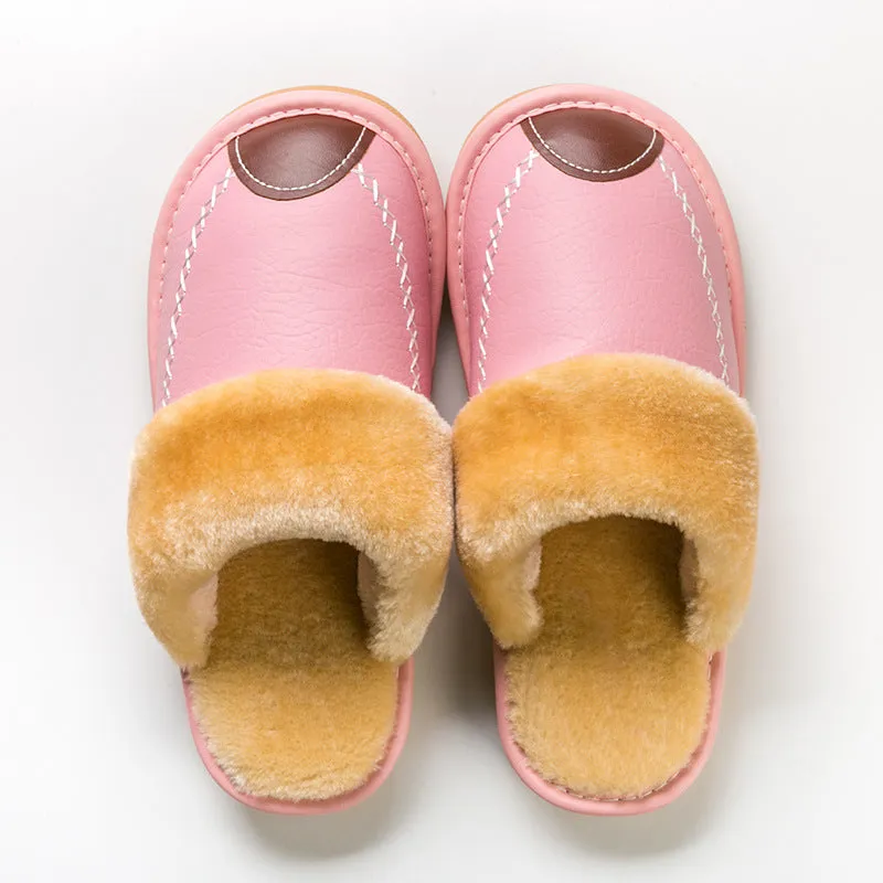 Comfortable Warm Non-slip Thick Sole Leather Slippers