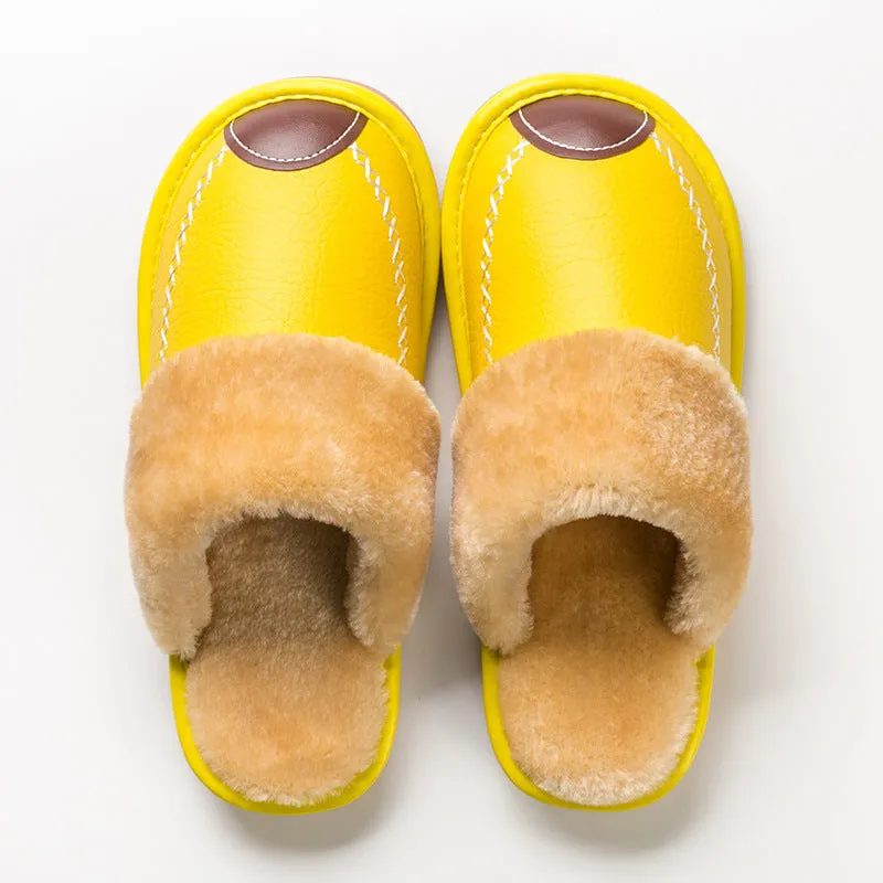 Comfortable Warm Non-slip Thick Sole Leather Slippers