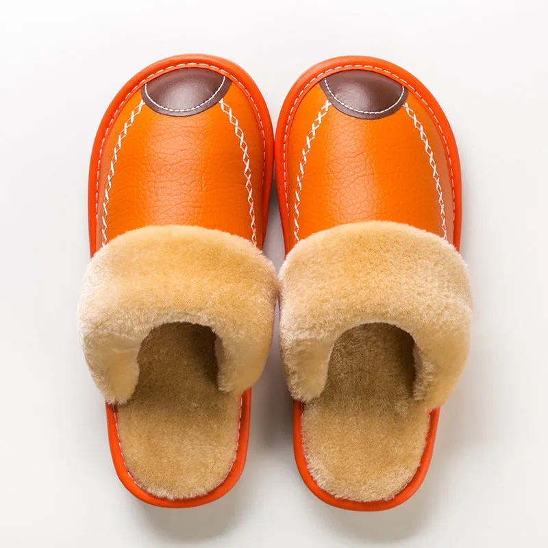 Comfortable Warm Non-slip Thick Sole Leather Slippers