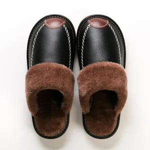 Comfortable Warm Non-slip Thick Sole Leather Slippers