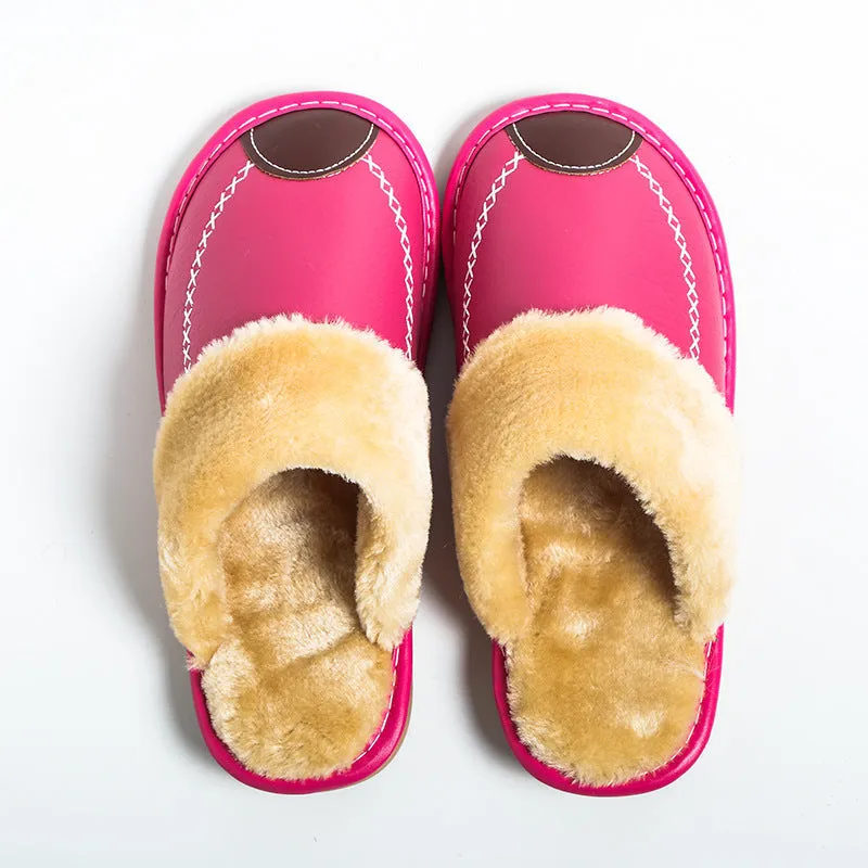 Comfortable Warm Non-slip Thick Sole Leather Slippers