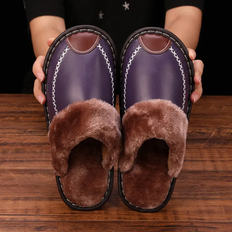 Comfortable Warm Non-slip Thick Sole Leather Slippers