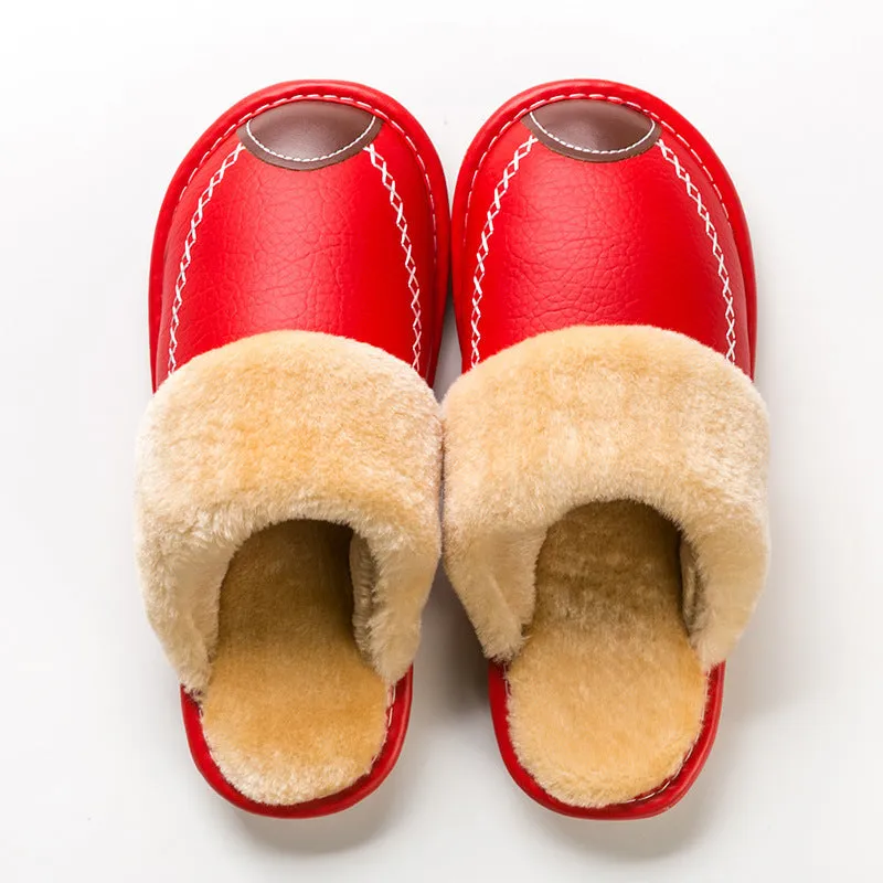 Comfortable Warm Non-slip Thick Sole Leather Slippers