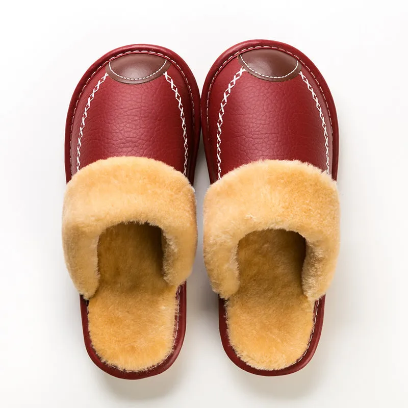 Comfortable Warm Non-slip Thick Sole Leather Slippers