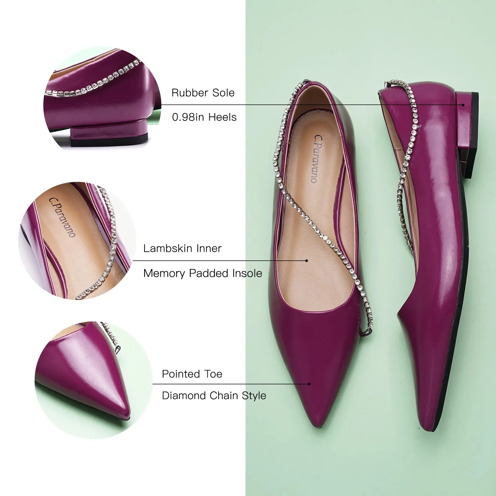 Crystal Chain Pointed Toe Flats (Aida)