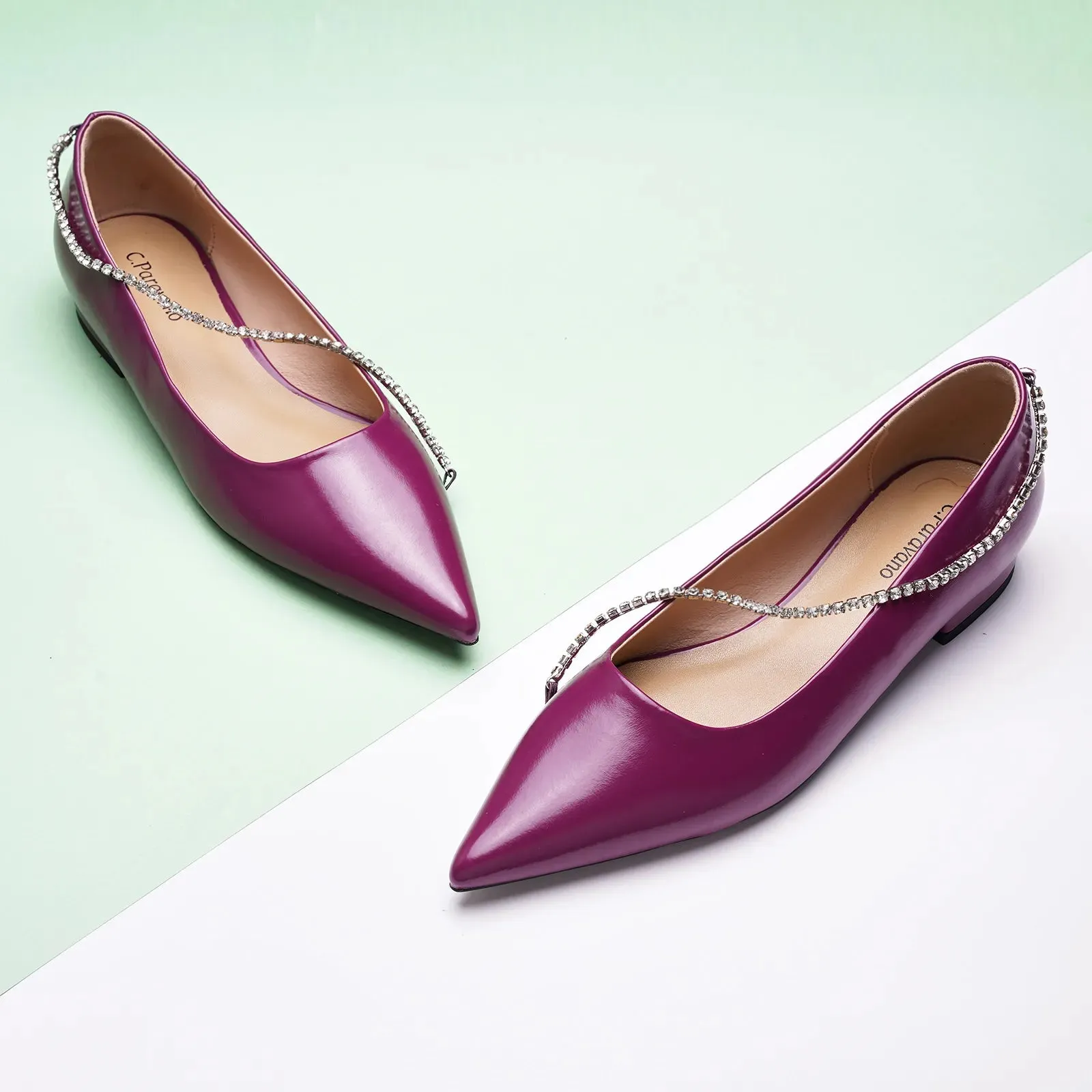 Crystal Chain Pointed Toe Flats (Aida)
