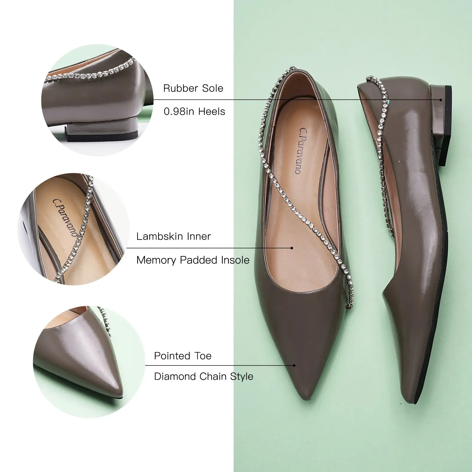Crystal Chain Pointed Toe Flats (Aida)