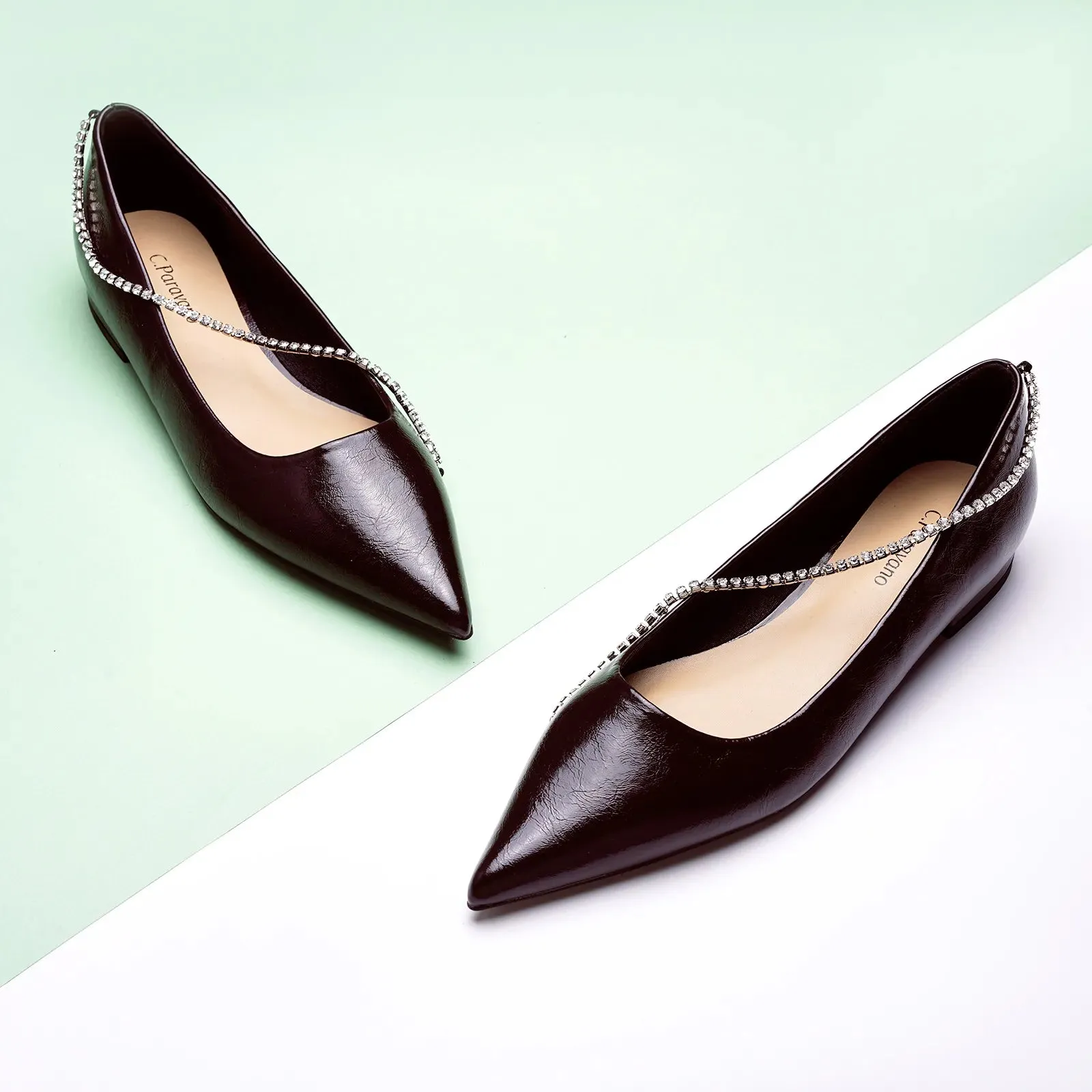 Crystal Chain Pointed Toe Flats (Aida)
