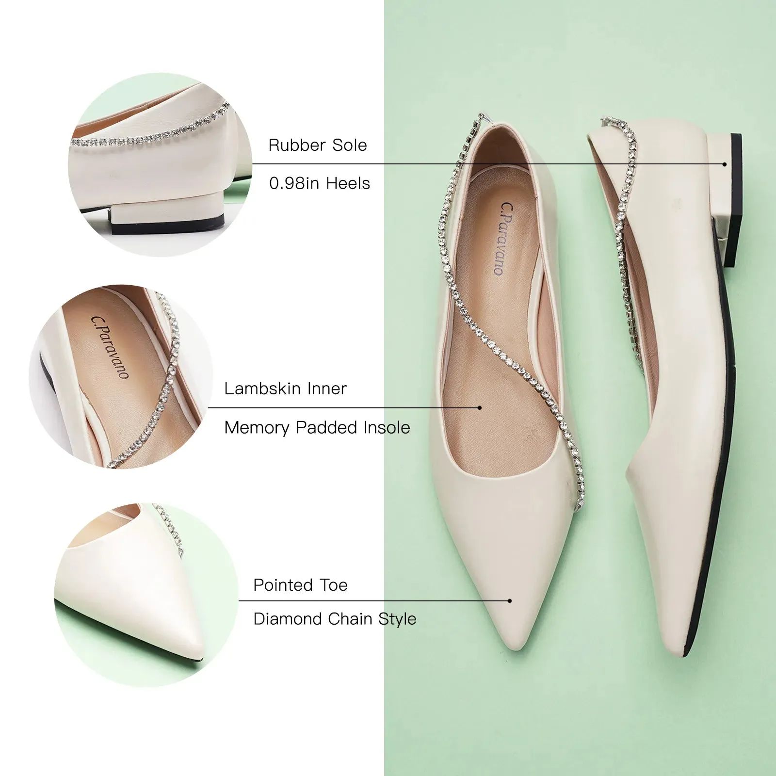 Crystal Chain Pointed Toe Flats (Aida)