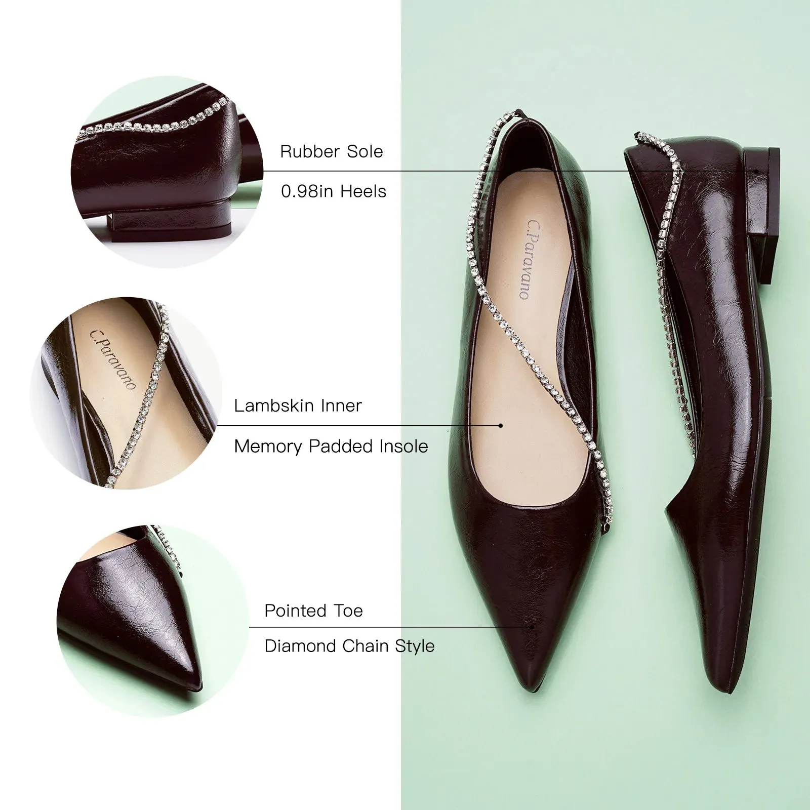 Crystal Chain Pointed Toe Flats (Aida)