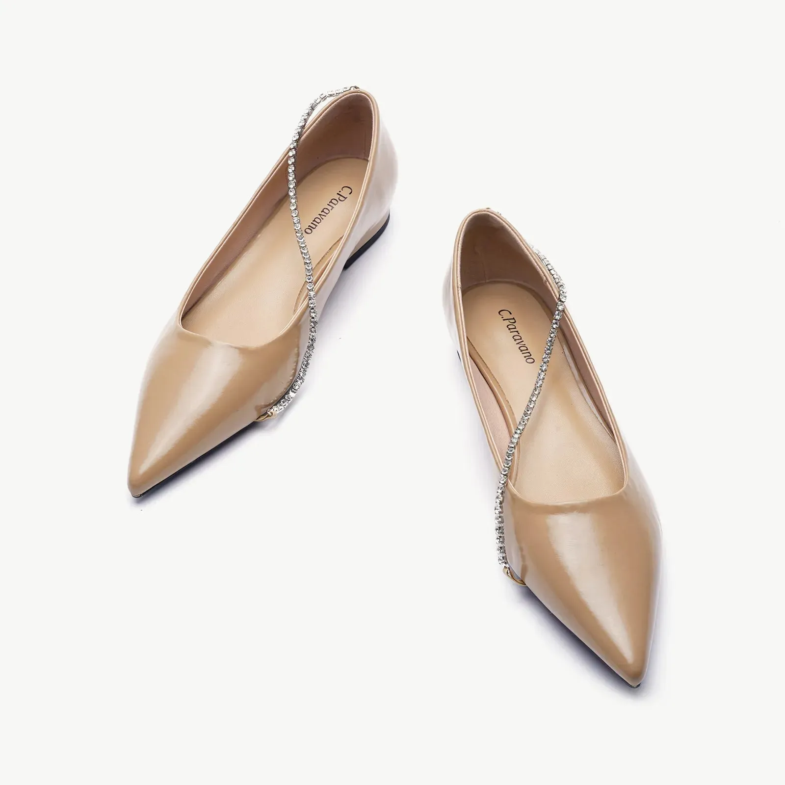 Crystal Chain Pointed Toe Flats (Aida)