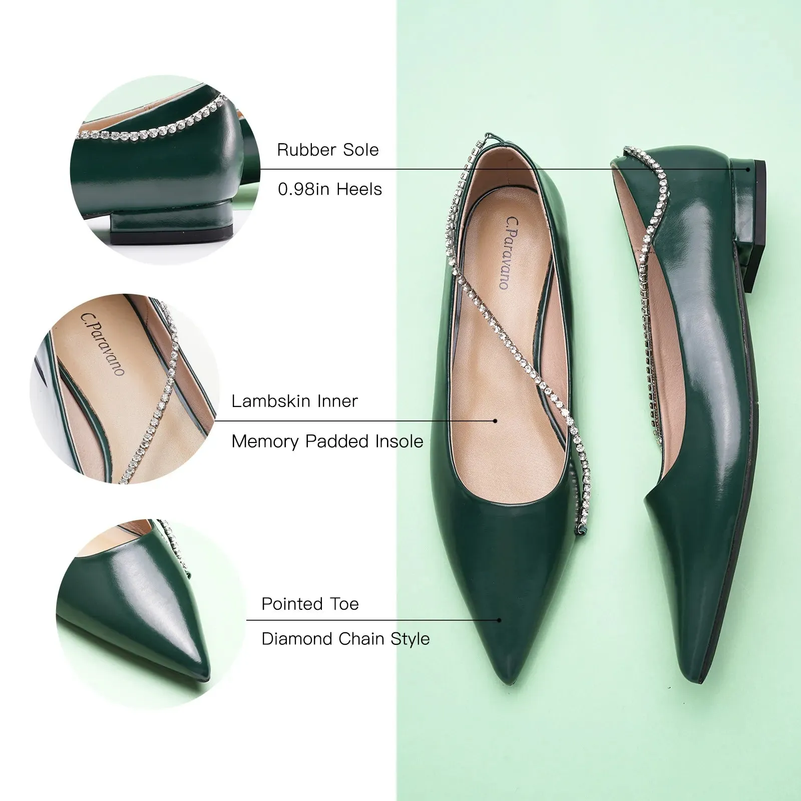 Crystal Chain Pointed Toe Flats (Aida)