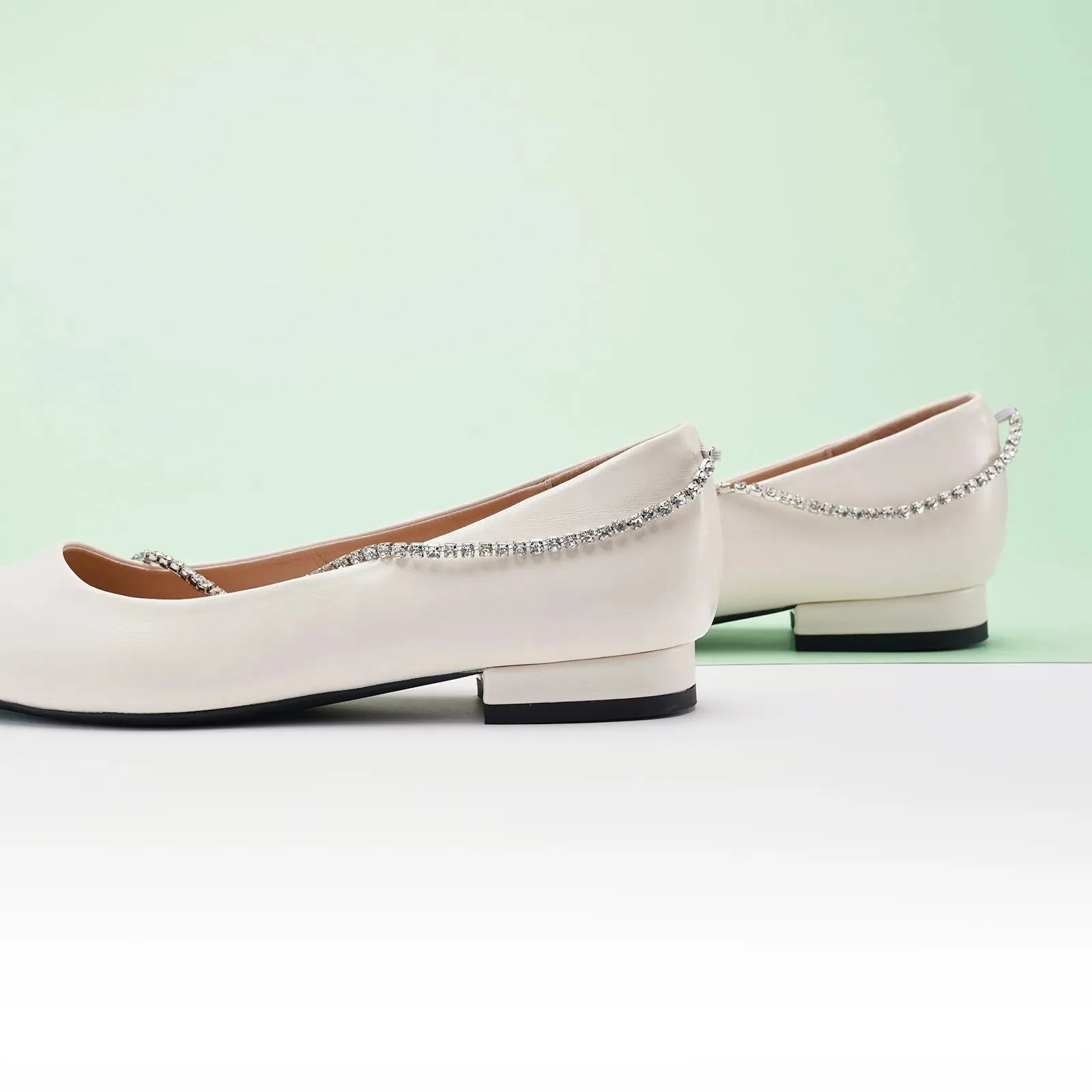 Crystal Chain Pointed Toe Flats (Aida)