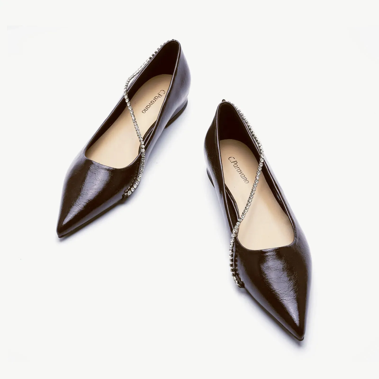 Crystal Chain Pointed Toe Flats (Aida)