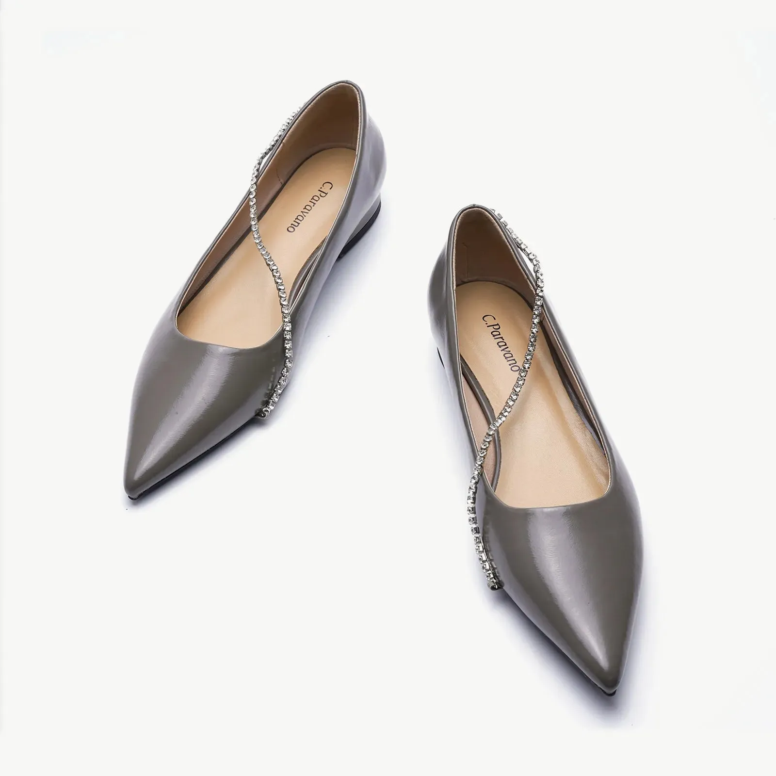 Crystal Chain Pointed Toe Flats (Aida)
