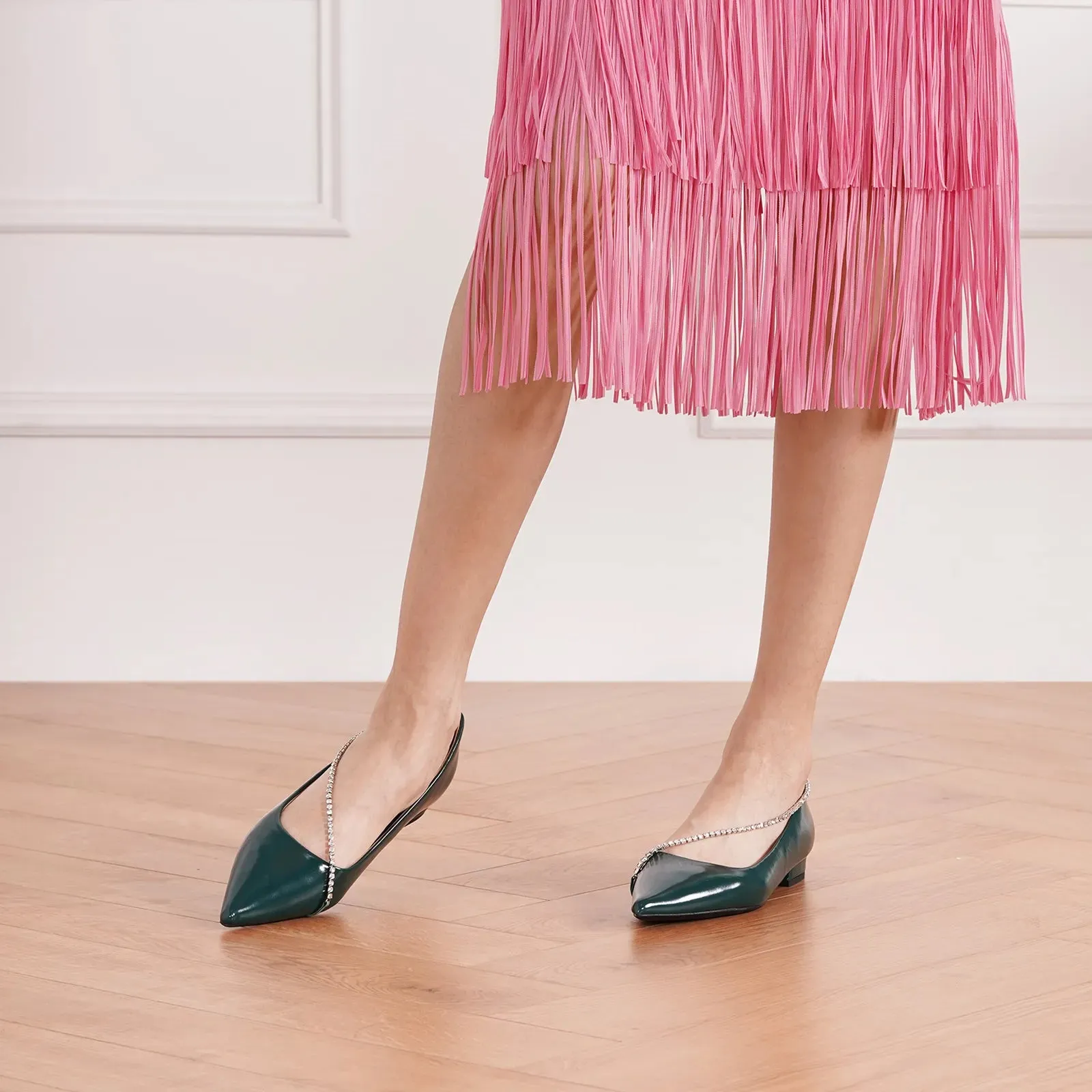 Crystal Chain Pointed Toe Flats (Aida)