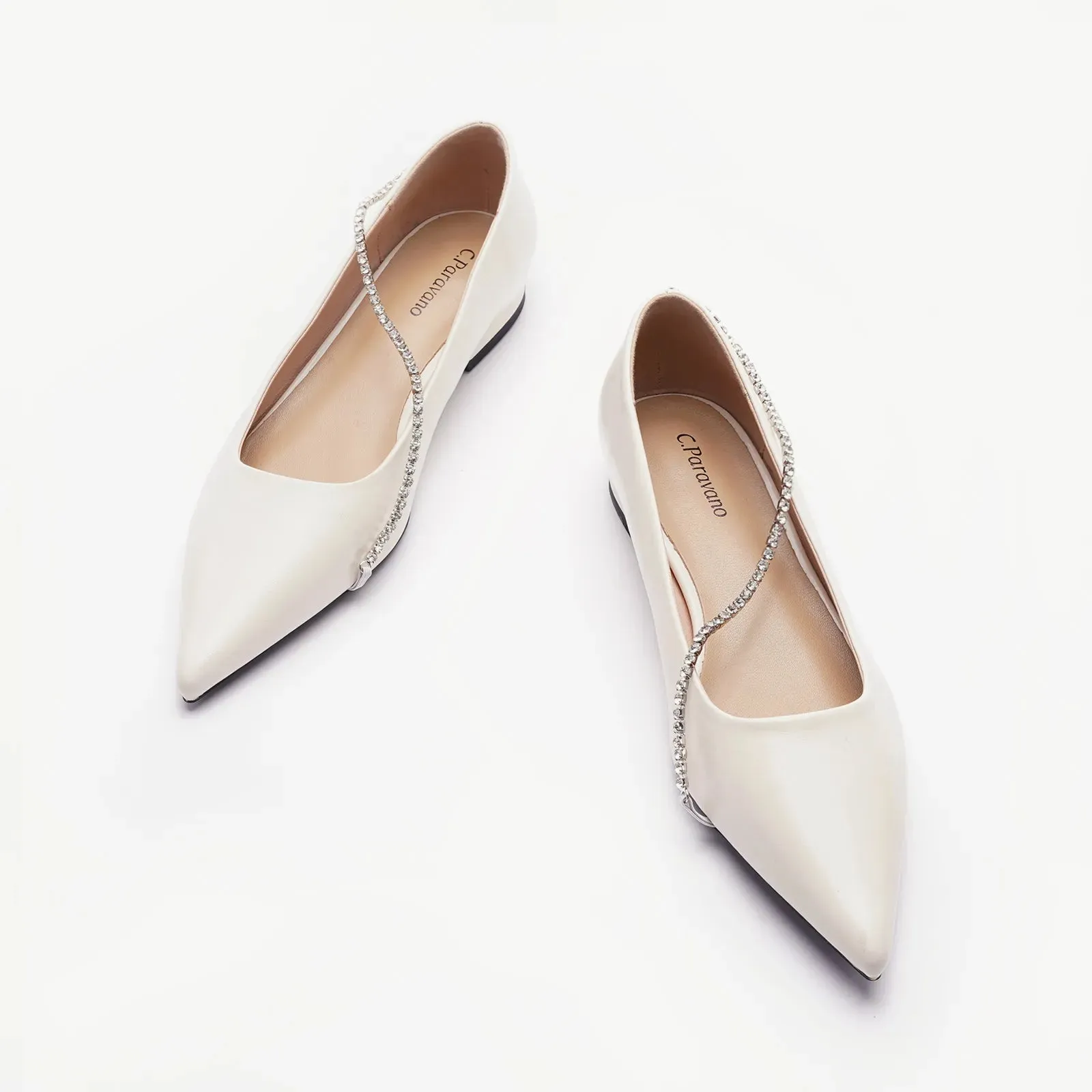Crystal Chain Pointed Toe Flats (Aida)