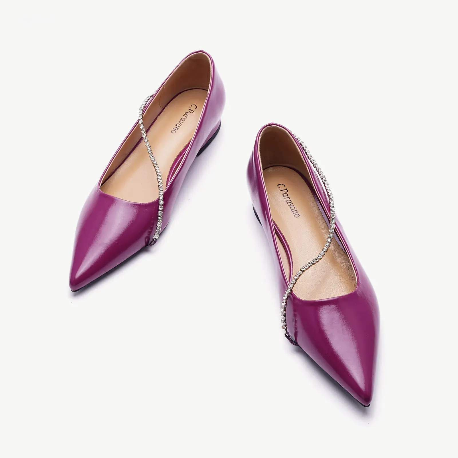 Crystal Chain Pointed Toe Flats (Aida)