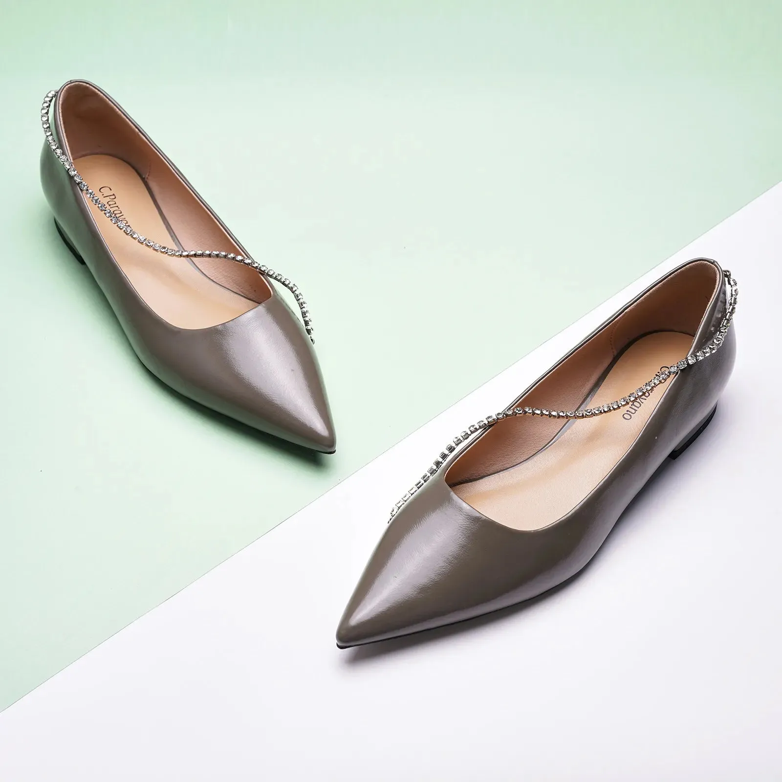 Crystal Chain Pointed Toe Flats (Aida)