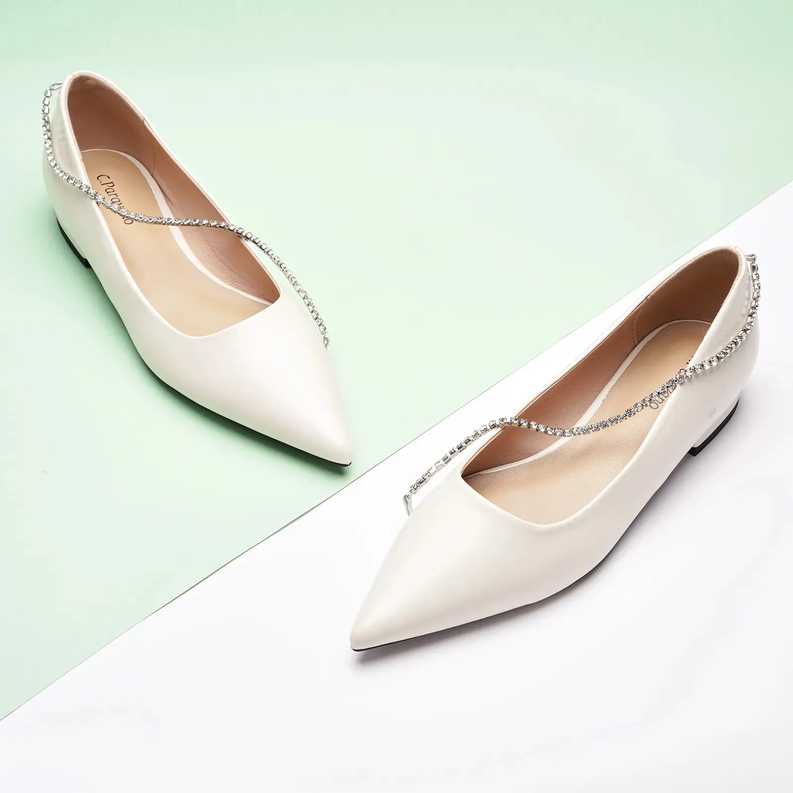 Crystal Chain Pointed Toe Flats (Aida)