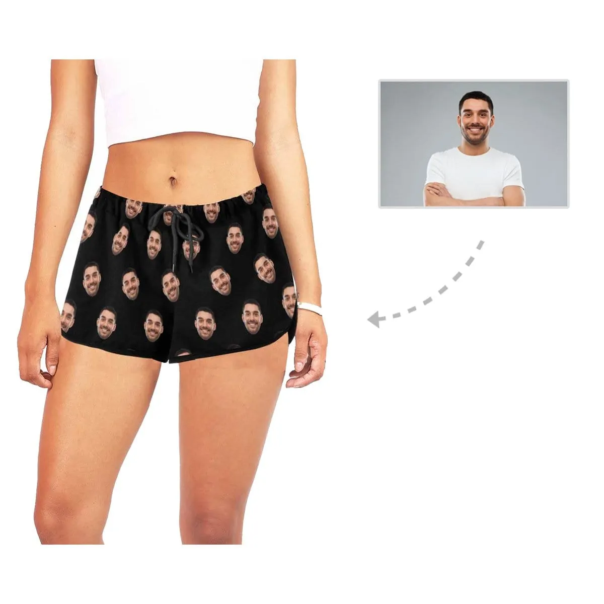 Custom Husband Face Black Background Beach Board Shorts Swim Trunks Funny Personalized Women's Casual Yoga Shorts