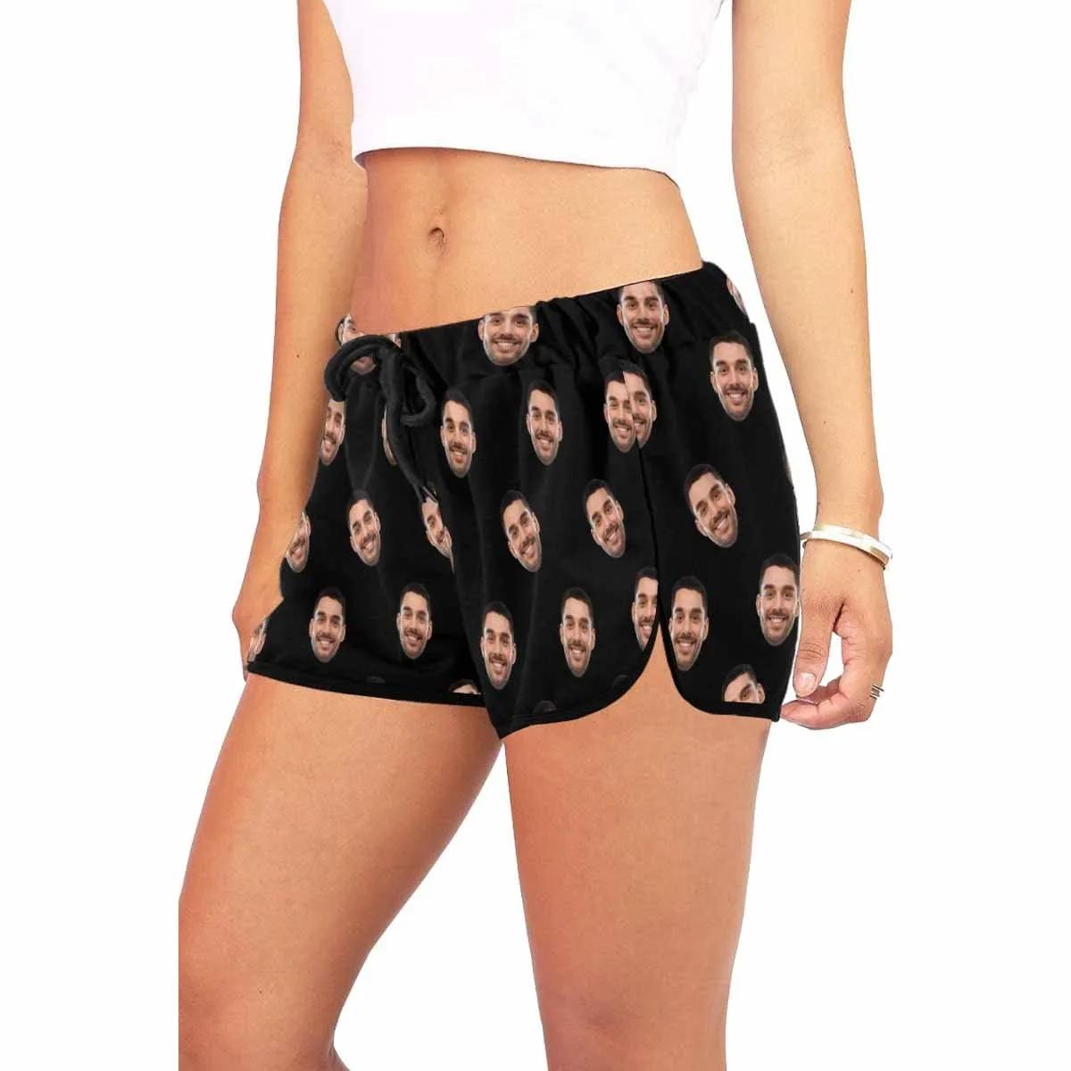 Custom Husband Face Black Background Beach Board Shorts Swim Trunks Funny Personalized Women's Casual Yoga Shorts