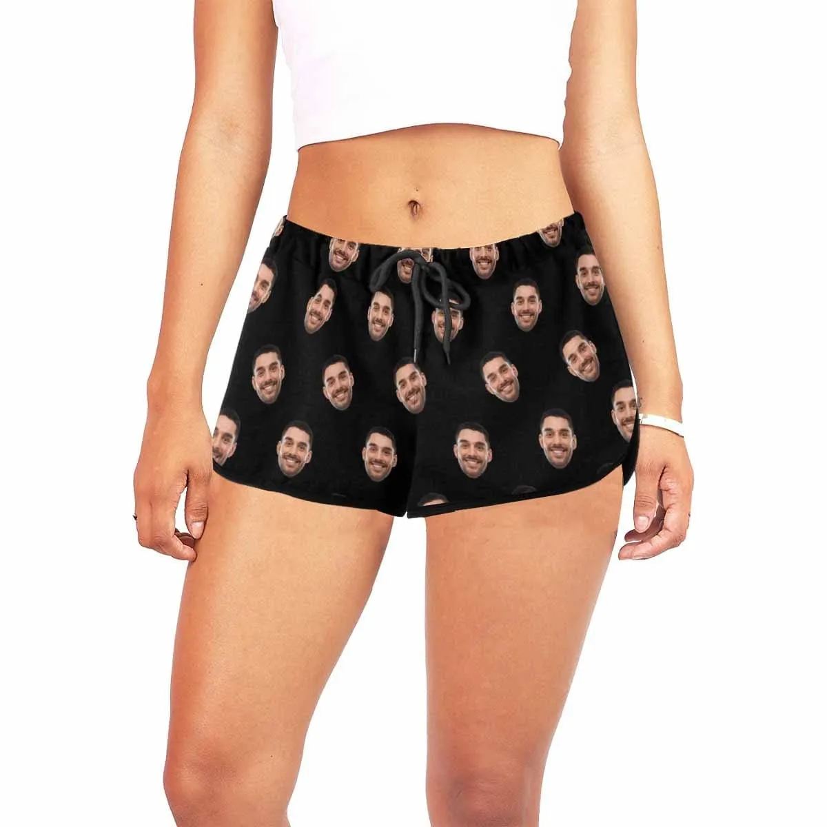 Custom Husband Face Black Background Beach Board Shorts Swim Trunks Funny Personalized Women's Casual Yoga Shorts
