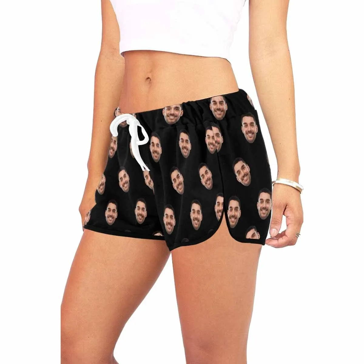 Custom Husband Face Black Background Beach Board Shorts Swim Trunks Funny Personalized Women's Casual Yoga Shorts