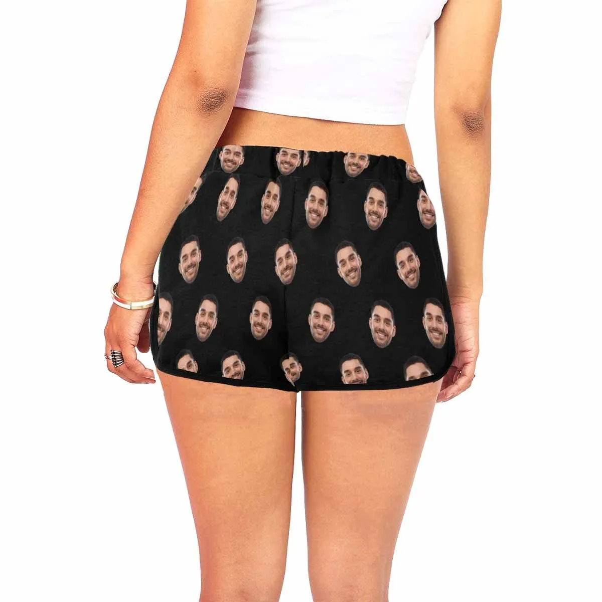 Custom Husband Face Black Background Beach Board Shorts Swim Trunks Funny Personalized Women's Casual Yoga Shorts