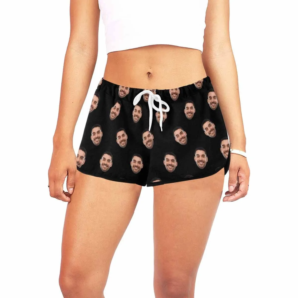 Custom Husband Face Black Background Beach Board Shorts Swim Trunks Funny Personalized Women's Casual Yoga Shorts