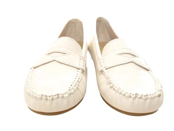 Damen Slipper Halbschuhe Ballerina Loafer Mokassins Slip On Flats Freizeit White # 764