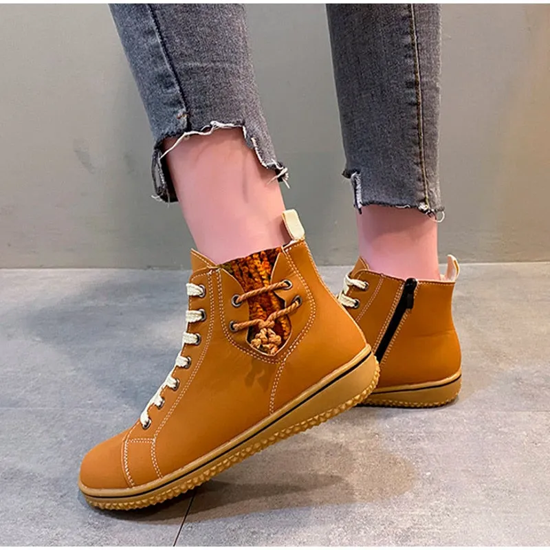 Dyavor Women Ankle Boots Zipper Plush Orthopedic Shoes