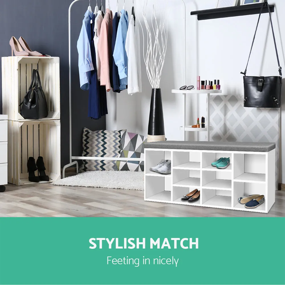 Fabric Shoe Bench with Storage Cubes - White