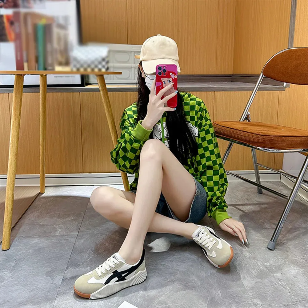 Fashion Women Sneakers Lace-up Walking Shoes with Arch Support Indoor Outdoor Non-slip Rubber Sole