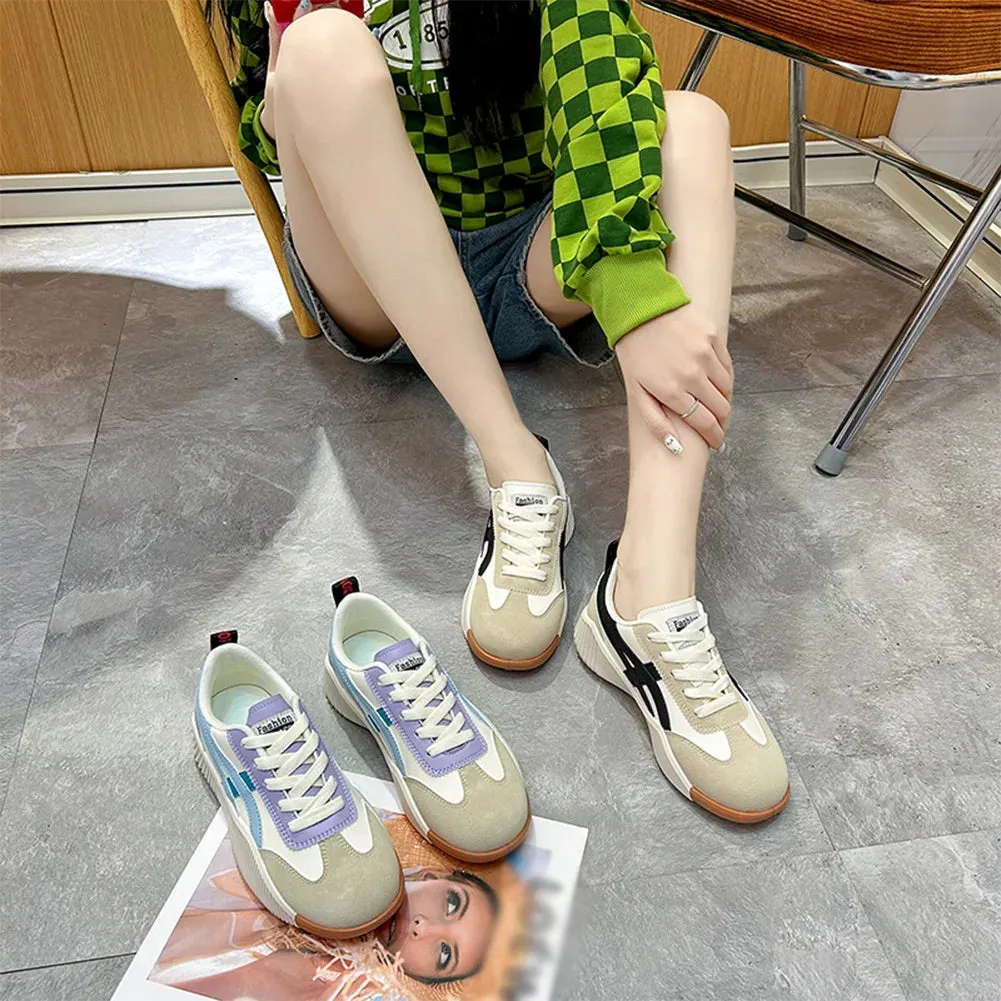 Fashion Women Sneakers Lace-up Walking Shoes with Arch Support Indoor Outdoor Non-slip Rubber Sole