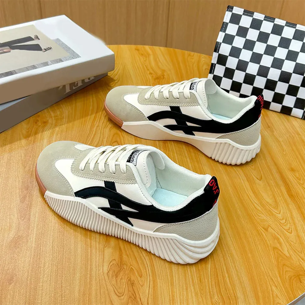 Fashion Women Sneakers Lace-up Walking Shoes with Arch Support Indoor Outdoor Non-slip Rubber Sole