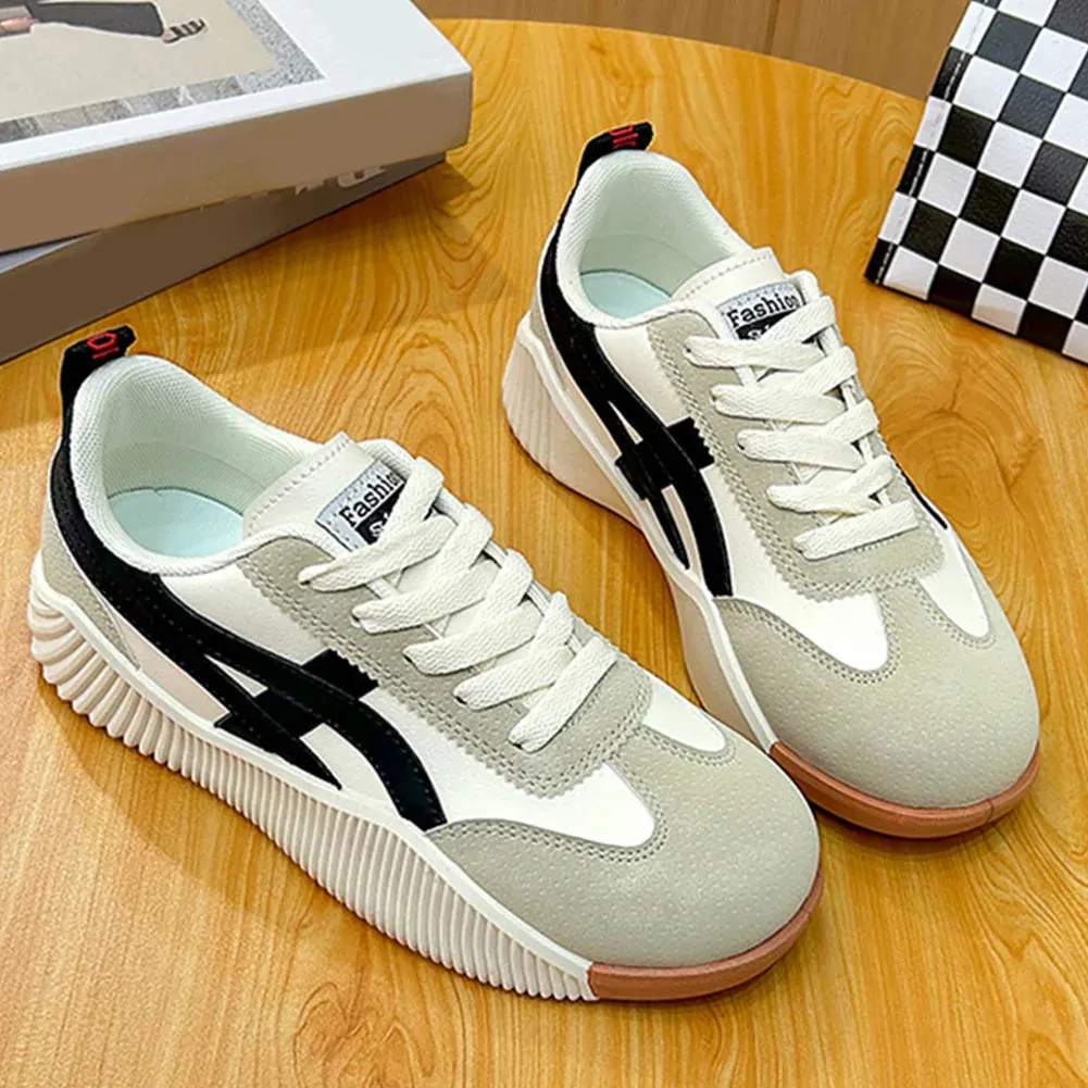 Fashion Women Sneakers Lace-up Walking Shoes with Arch Support Indoor Outdoor Non-slip Rubber Sole
