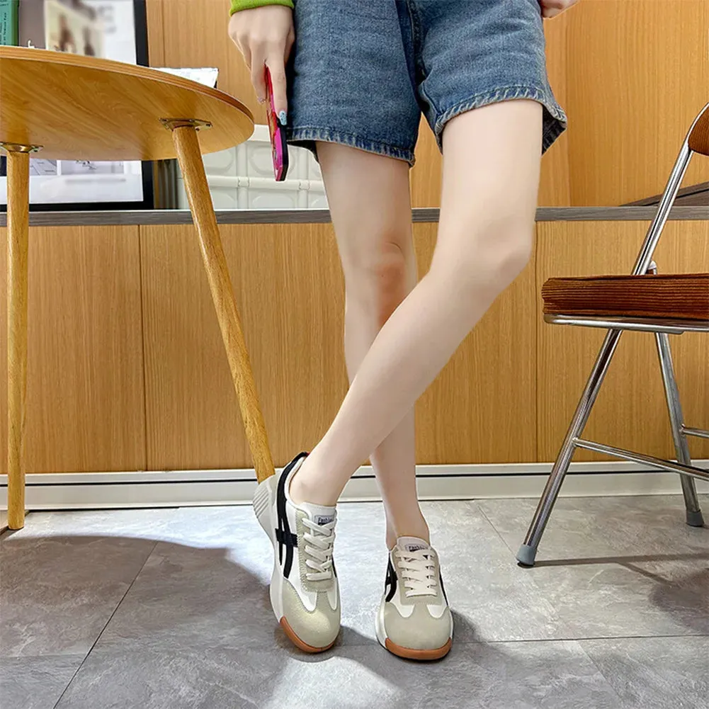 Fashion Women Sneakers Lace-up Walking Shoes with Arch Support Indoor Outdoor Non-slip Rubber Sole